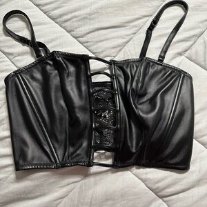 Victoria's Secret Black Faux Leather/ Lace Detail Top